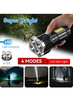 QUOTRE QUOTRE LED Strong Light Torch Multifunctional Outdoor Portable Household LED Strong Light 4Core Torch Adjustable Waterproof Visible Performance for Fishing Camping Picnic Black DQJBB158WE  - Image 4