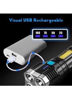 QUOTRE QUOTRE LED Strong Light Torch Multifunctional Outdoor Portable Household LED Strong Light 4Core Torch Adjustable Waterproof Visible Performance for Fishing Camping Picnic Black DQJBB158WE  - Image 5