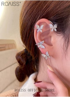 roaiss 2 Pair Of Earrings for Women Sweet Exquisite Sparkling Crystal Butterfly Tassel Earring Jewelry Butterfly Wings Flower Ear Wings Earrings Gift for Ladies Girls  - Image 2