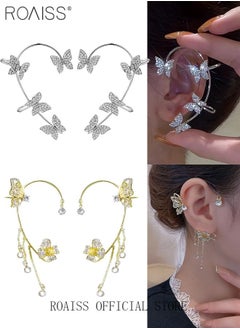 roaiss 2 Pair Of Earrings for Women Sweet Exquisite Sparkling Crystal Butterfly Tassel Earring Jewelry Butterfly Wings Flower Ear Wings Earrings Gift for Ladies Girls  - Image 1
