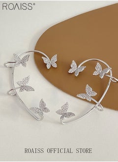 roaiss 2 Pair Of Earrings for Women Sweet Exquisite Sparkling Crystal Butterfly Tassel Earring Jewelry Butterfly Wings Flower Ear Wings Earrings Gift for Ladies Girls  - Image 5
