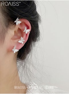 roaiss 2 Pair Of Earrings for Women Sweet Exquisite Sparkling Crystal Butterfly Tassel Earring Jewelry Butterfly Wings Flower Ear Wings Earrings Gift for Ladies Girls  - Image 3