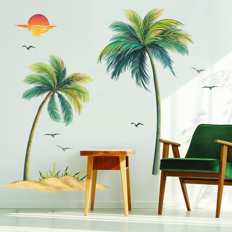 decalmile Palm Tree Wall Stickers Large Green Tropical Plant Wall Sticker Wall Decoration Bedroom Living Room Office - Image 2