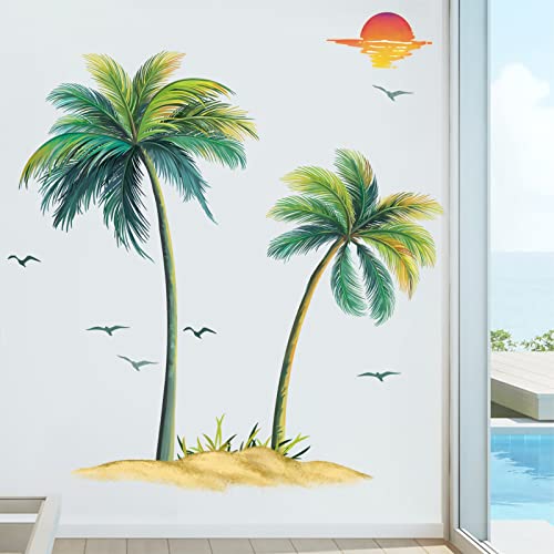 decalmile Palm Tree Wall Stickers Large Green Tropical Plant Wall Sticker Wall Decoration Bedroom Living Room Office - Image 3