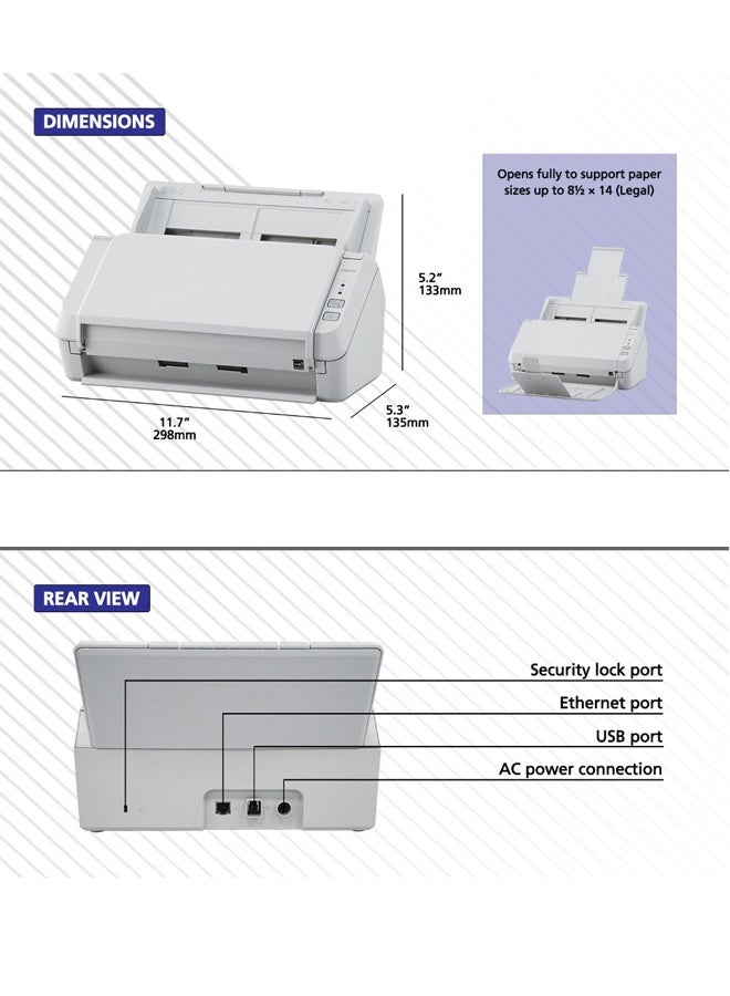 RICOH SP-1130N Image Scanner A4 Colour Sheet Fed Scanner, 600 dpi, 4,000 sheets Daily Volume, ADF, Duplex, White | PA03811-B021 - Image 3