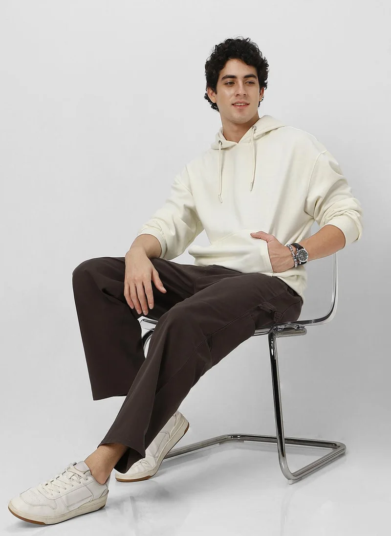Urbano Fashion  Urbano Fashion Men's Ivory Cotton Solid Oversized Hooded Neck Sweatshirt for Men | Best Price UAE