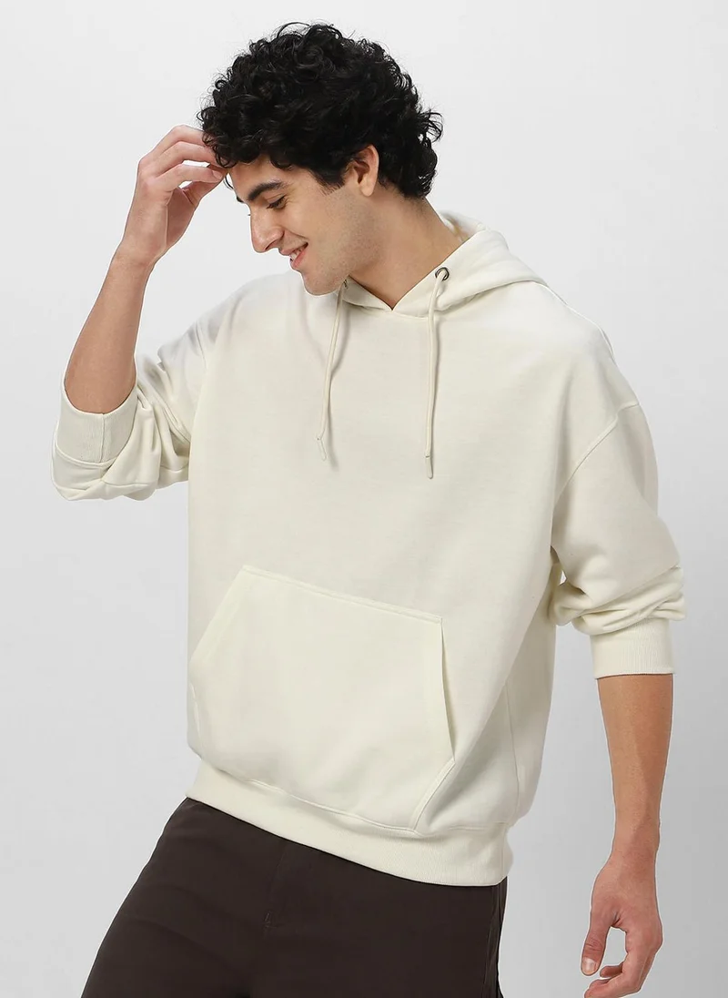 Urbano Fashion  Urbano Fashion Men's Ivory Cotton Solid Oversized Hooded Neck Sweatshirt for Men | Best Price UAE