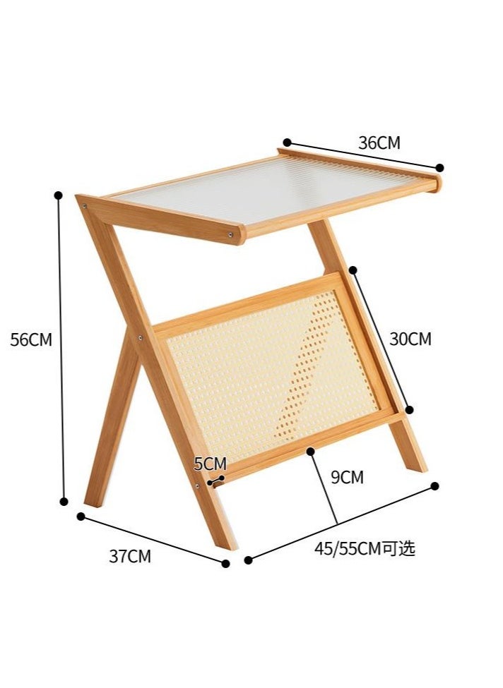 Arabest - Rattan Side Table, Z Shape Mid Century End Table Modern Bamboo Accent Bedside Nightstand Tables with Magazine Rack Glass-top Boho Table for Bedroom Living Room, Walnut, Large - Image 1