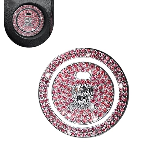 Ferianl Crystal Rhinestone Car Engine Stop Decoration Ring Sticker Sparkling Rhinestone Push Start Button Decorative Cover Bling Interior Accessories for Women Universal for Most Car Pink - Image 1