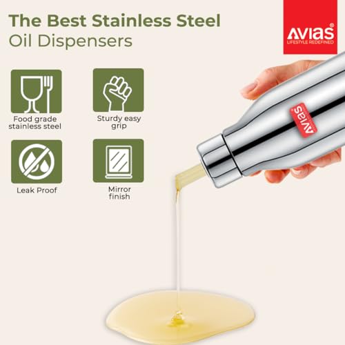 AVIAS Ezee Stainless Steel Oil Pot with Lid, 700 ml Container, Air Tight Spill Proof Oil Dispenser, Vinegar Dispenser Set of 1, Leak Proof Pourer, Oil Can 700ml - Image 2