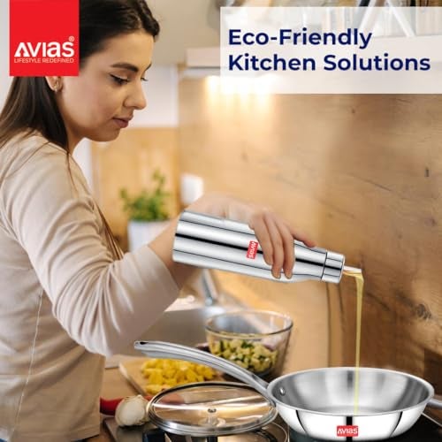 AVIAS Ezee Stainless Steel Oil Pot with Lid, 700 ml Container, Air Tight Spill Proof Oil Dispenser, Vinegar Dispenser Set of 1, Leak Proof Pourer, Oil Can 700ml - Image 3