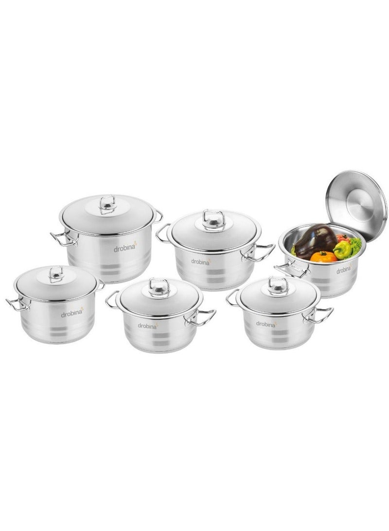 Drobina Pots Set 12 Pieces Turkish Stainless Steel Steel Lids 18/10 - Image 3