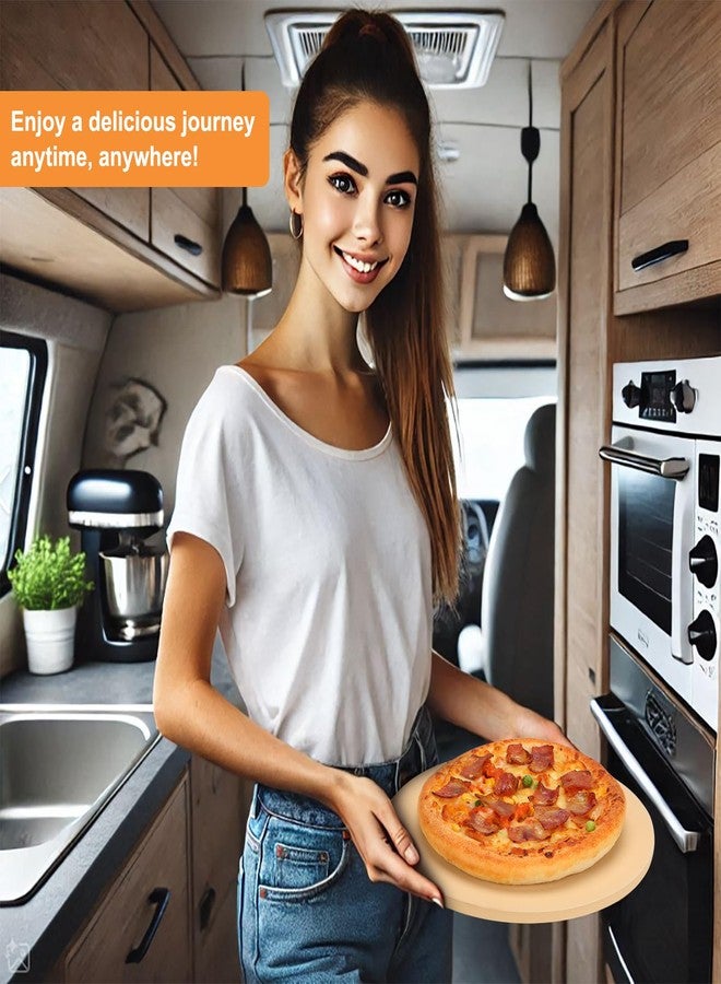 حجر بيتزا دائري صغير بقطر 10 بوصات، مناسب لأفران الكرفانات، حجر خبز دائري للشواء، يُمكن استخدامه لصنع البيتزا والخبز والفطائر والشواء، متين وآمن، يأتي مع مكشطة بلاستيكية. - Image 2