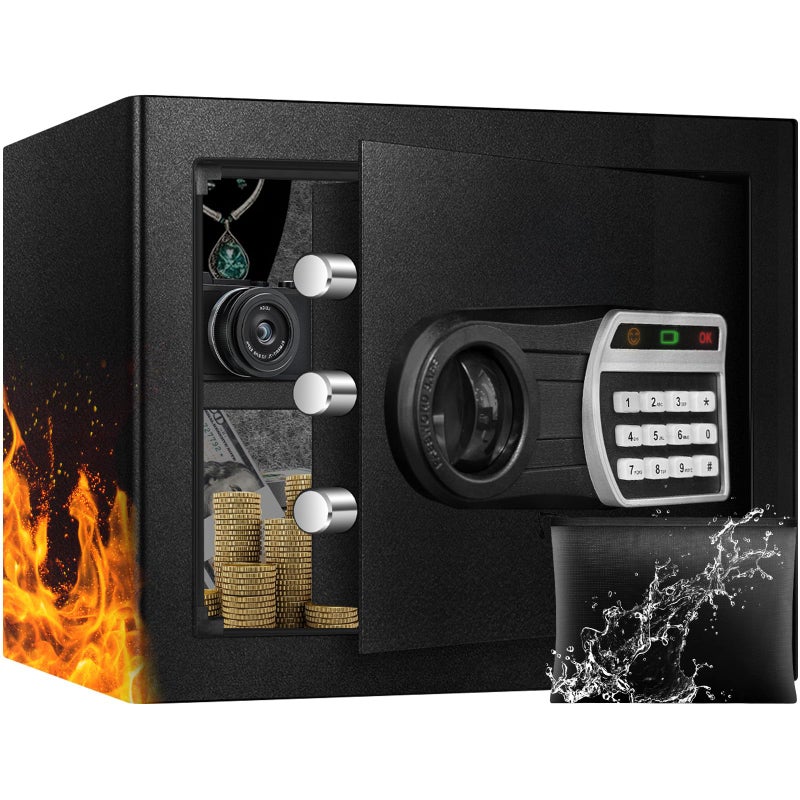 ToruKeep 1.6 Cuft Safe Box, Home Safes with Fireproof Waterproof Bag, Anti-Theft Safety Box with Digital Keypad, Smart Alert System, Spare Keys, Removable Shelf, LED Light, Personal Document Safe - Image 1