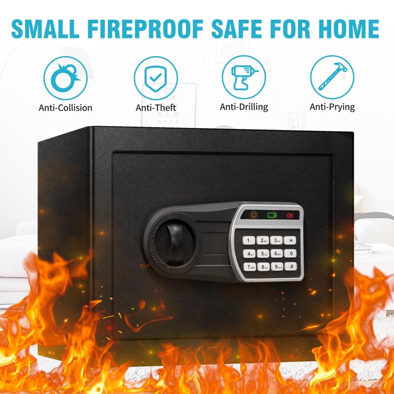 ToruKeep 1.6 Cuft Safe Box, Home Safes with Fireproof Waterproof Bag, Anti-Theft Safety Box with Digital Keypad, Smart Alert System, Spare Keys, Removable Shelf, LED Light, Personal Document Safe - Image 2