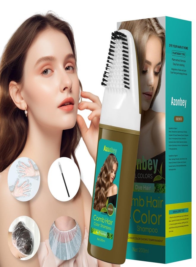 Azonbey Brown Hair Dye,Hair Dye Shampoo for Women,Hair Color for Gray Hair Coverage Permanent,Comb Dyeing Champu Para CanasHair Dye 4 in 1 With Comb Herbal Natural Plant Hair Color Shampoo(Brown) - Image 1