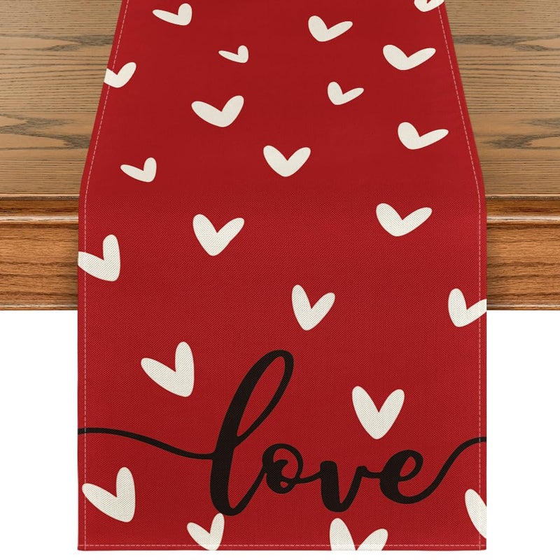 Artoid Mode Red Love Valentines Table Runner Seasonal Anniversary Kitchen Dining Table Decoration for Indoor Home Party 13x108 Inch