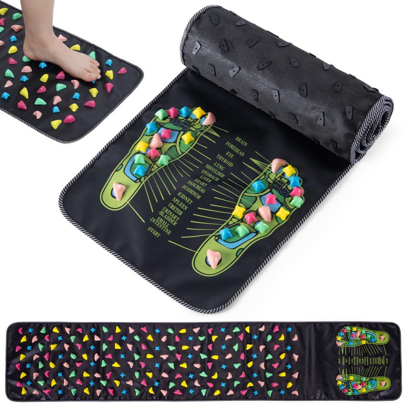 Worive Foot Massage Mat Reflexology Walk Stone Road Acupressure Mat with Chart Feet Pressure Point Mat for Elderly Students and Office Workers 689 x 1378 Inches - Image 3