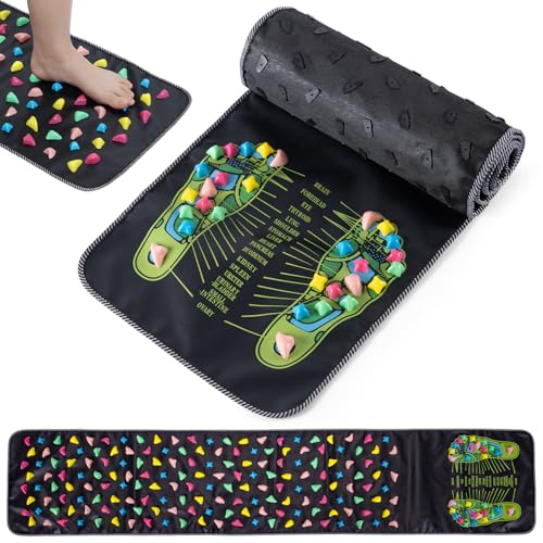 Worive Foot Massage Mat Reflexology Walk Stone Road Acupressure Mat with Chart Feet Pressure Point Mat for Elderly Students and Office Workers 689 x 1378 Inches - Image 2