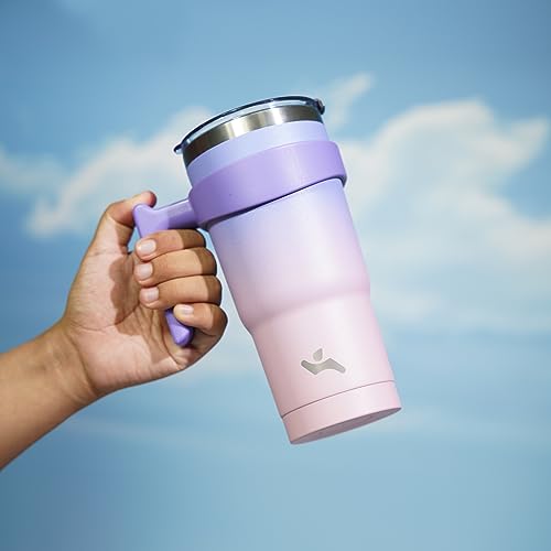 Konokyo 20 oz Tumbler with Handle and 2 Straw 2 Lid, Insulated Water Bottle Stainless Steel Vacuum Cup Reusable Travel Mug,Pastel Sunset - Image 5