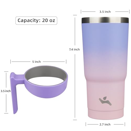 Konokyo 20 oz Tumbler with Handle and 2 Straw 2 Lid, Insulated Water Bottle Stainless Steel Vacuum Cup Reusable Travel Mug,Pastel Sunset - Image 4