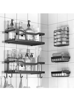 Beauenty 5-Pack Shower Caddy, Adhesive Bathroom Organizer, No Drilling, Large Capacity, Rustproof Stainless Steel Bathroom Shower Organizer with 4 Hooks, Shower Shelf for Inside Shower Black  - Image 1