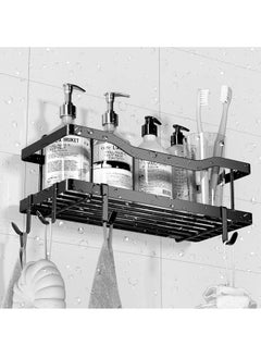 Beauenty 5-Pack Shower Caddy, Adhesive Bathroom Organizer, No Drilling, Large Capacity, Rustproof Stainless Steel Bathroom Shower Organizer with 4 Hooks, Shower Shelf for Inside Shower Black  - Image 5