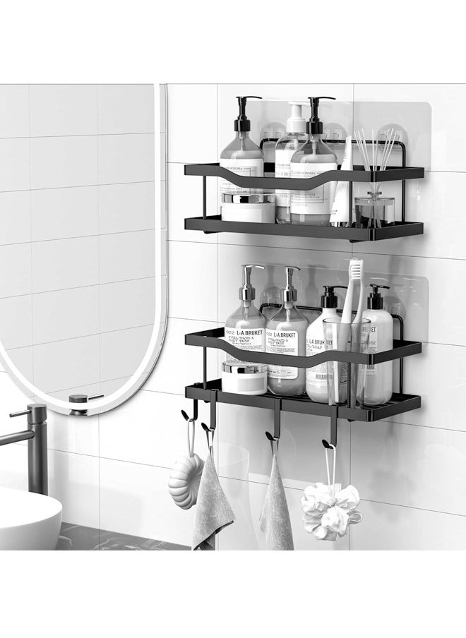 Beauenty 5-Pack Shower Caddy, Adhesive Bathroom Organizer, No Drilling, Large Capacity, Rustproof Stainless Steel Bathroom Shower Organizer with 4 Hooks, Shower Shelf for Inside Shower Black  - Image 2