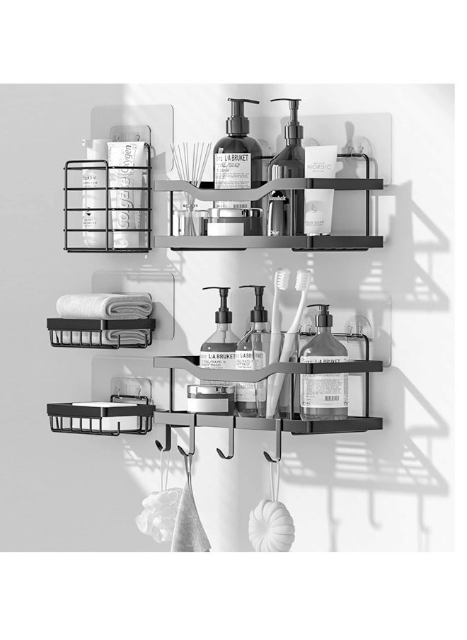 Beauenty 5-Pack Shower Caddy, Adhesive Bathroom Organizer, No Drilling, Large Capacity, Rustproof Stainless Steel Bathroom Shower Organizer with 4 Hooks, Shower Shelf for Inside Shower Black  - Image 3