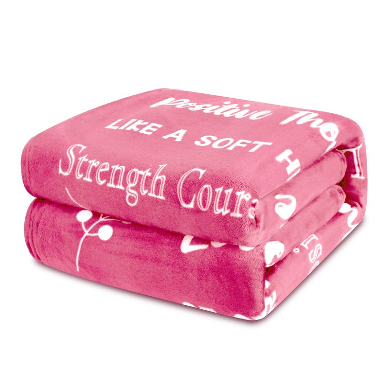MACEVIA Breast Cancer Gifts for Women Fleece Healing Thoughts Blanket Super Soft  Warm Get Well Breast Cancer Blanket Sympathy Gift with Inspirational Positive Energy 50x60 Pink