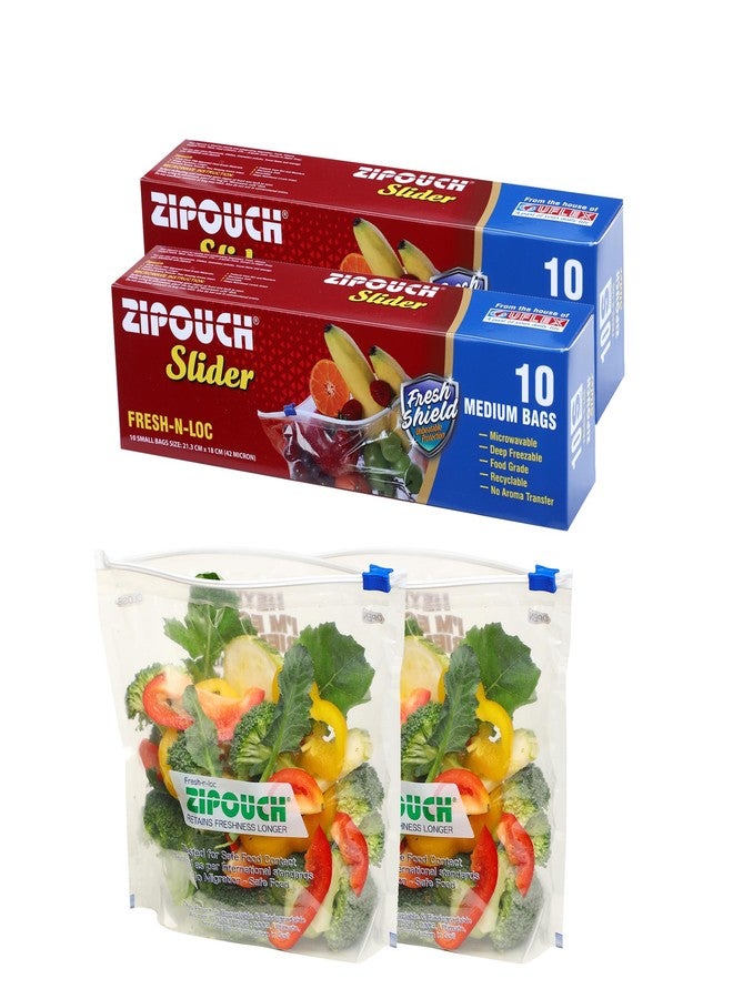 ZIPOUCH Zip Lock Bag with Slider | Medium Pack of 2 (20 Bags, 28×26 cm) | Reusable Freezer & Microwave Safe Ziplock Bags for Fridge Storage | Food Grade Zipper Pouch for Kitchen & Travel - Image 1