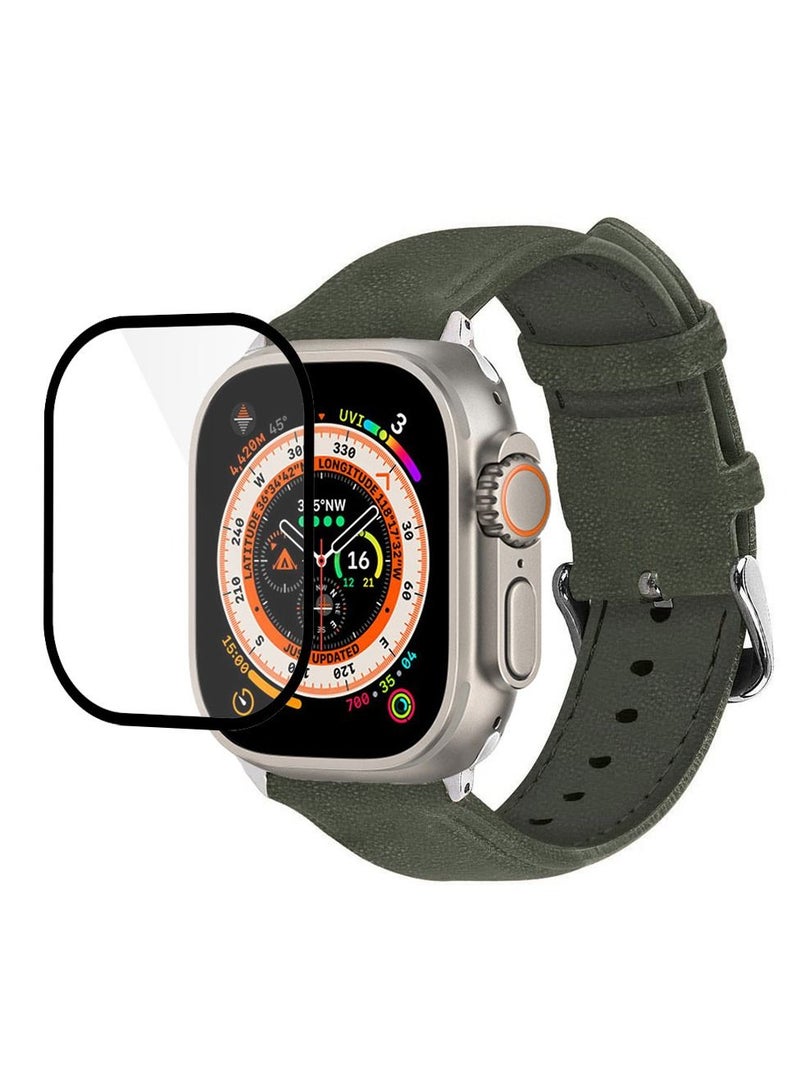CATANES 2 Packs For Apple Watch Band 49mm Leather Band Buckle Strap Wristband and 3D Screen Protector Warm Grey - Image 3