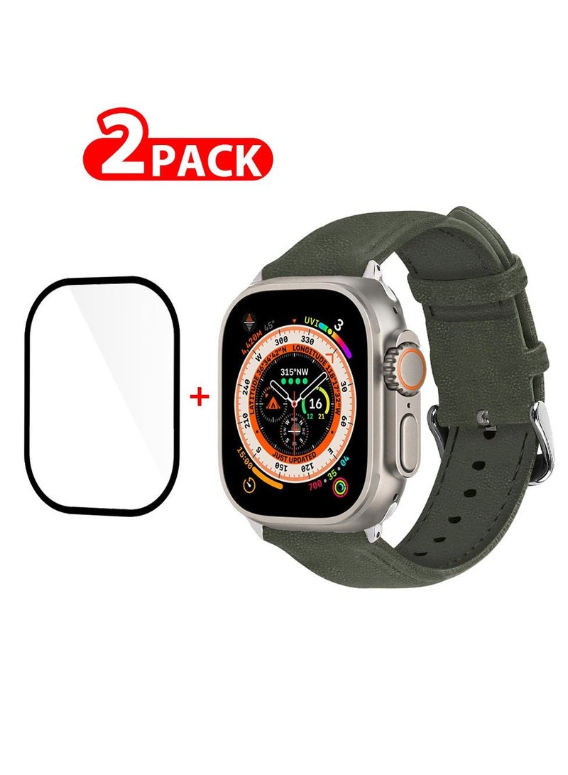 CATANES 2 Packs For Apple Watch Band 49mm Leather Band Buckle Strap Wristband and 3D Screen Protector Warm Grey - Image 1