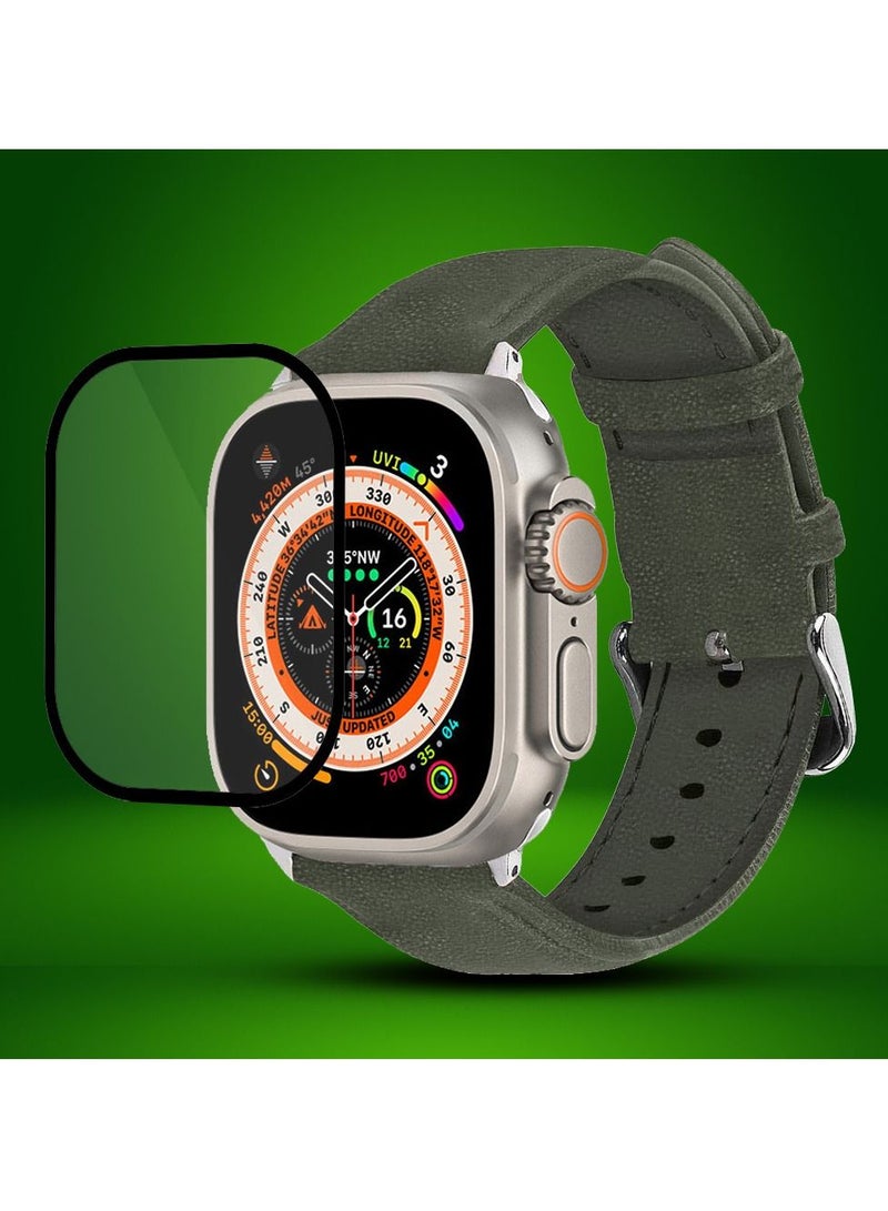 CATANES 2 Packs For Apple Watch Band 49mm Leather Band Buckle Strap Wristband and 3D Screen Protector Warm Grey - Image 2