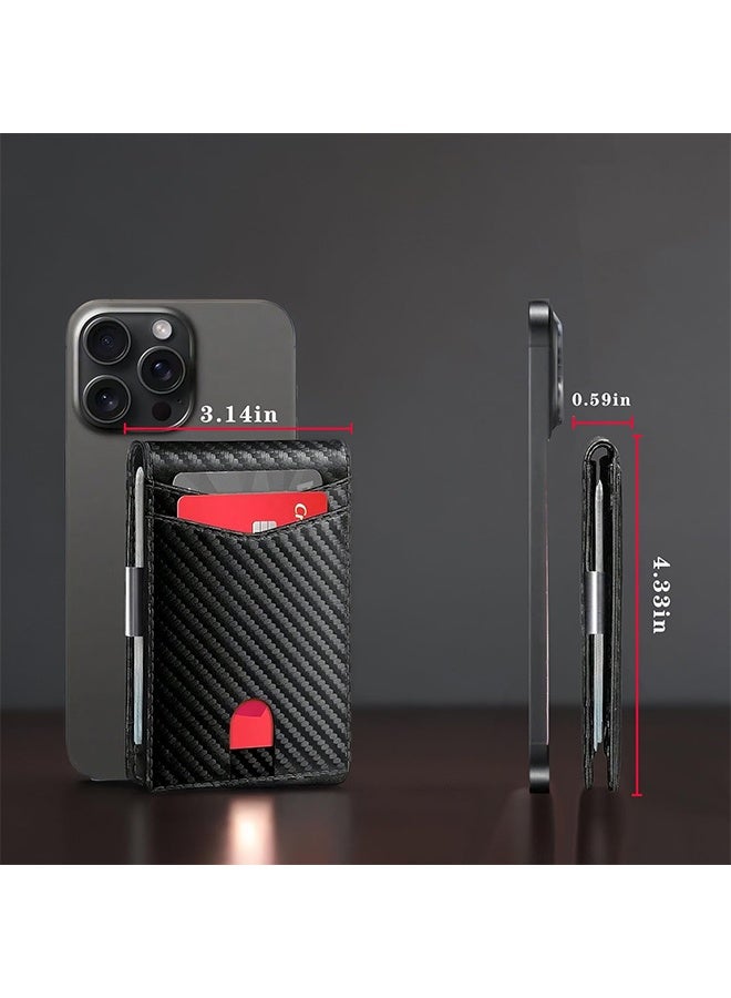 Mens Slim Wallet gifts for men with Money Clip 12 Card Slots ID Window RFID Blocking Holder Minimalist Small Leather Bifold Men's Front Pocket Wallet Gift Box mens gifts (carbon black) - Image 5