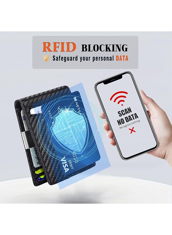 Mens Slim Wallet gifts for men with Money Clip 12 Card Slots ID Window RFID Blocking Holder Minimalist Small Leather Bifold Men's Front Pocket Wallet Gift Box mens gifts (carbon black) - Image 2