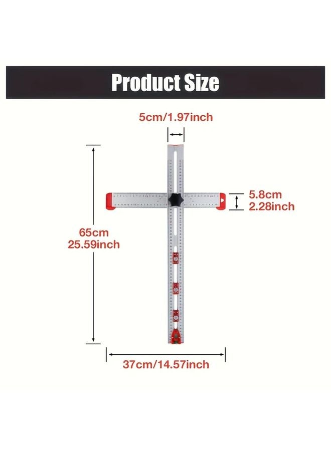 1pc 4 In 1 Adjustable T Square With Bubble Level Metric Imperial Measurement Tool - Image 3
