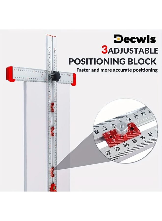 1pc 4 In 1 Adjustable T Square With Bubble Level Metric Imperial Measurement Tool - Image 2
