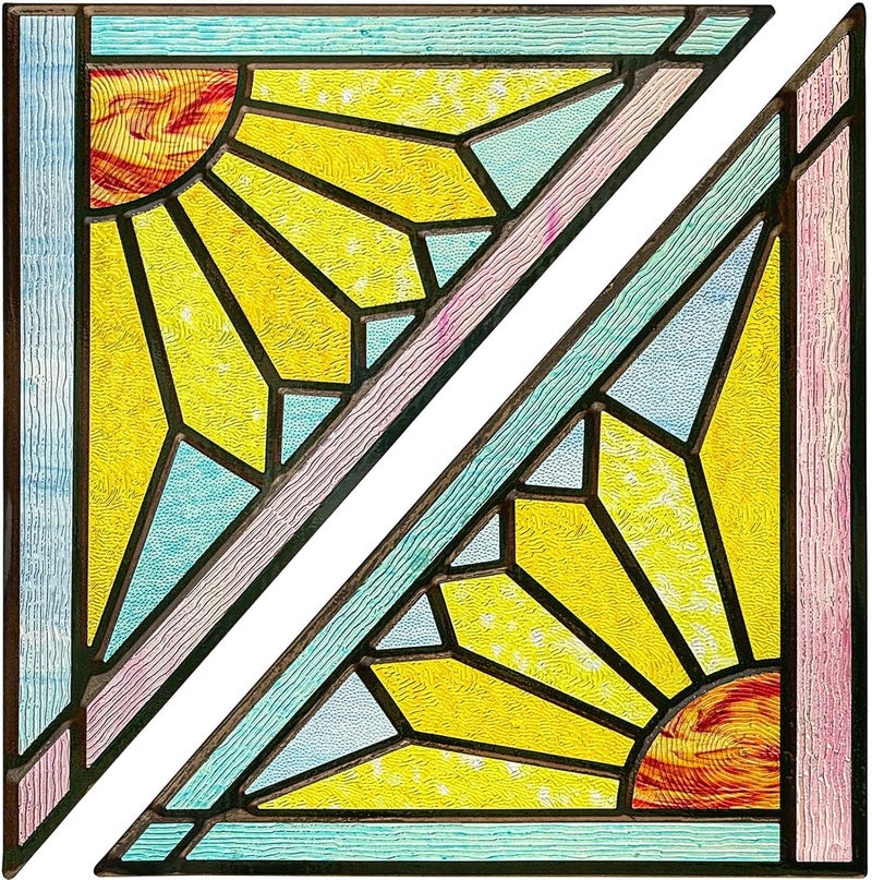 ADD.HERES Stained Glass Window Film Privacy for Glass Windows, Window Privacy Film UV Blocking Static Cling for Home Kitchen Office Bathroom, Geometric Sun 34.7x34.5D - Image 2