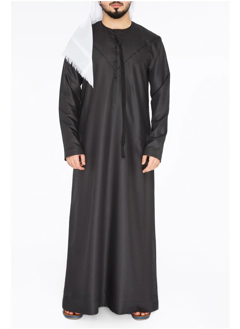 ماركة غير محددة - الكندورة الإماراتية اليومية: ثوب عربي تقليدي للرجال - رقبة دائرية بأكمام طويلة، رداء إسلامي ناعم ومسامي - مريح، صديق للبشرة، ثني، ومثالي للارتداء اليومي - Image 1