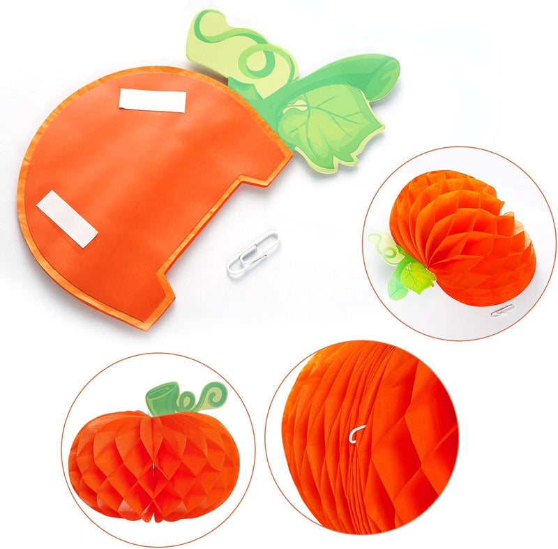 Sucrain 12 Pieces Tissue Paper Pumpkin 3D Honeycomb Pumpkins for Halloween Thanksgiving Party Favor Fall Festival Supplies （Orange, Red, Yellow） - Image 4