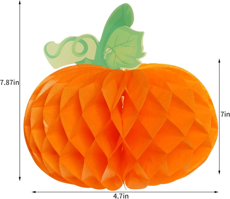 Sucrain 12 Pieces Tissue Paper Pumpkin 3D Honeycomb Pumpkins for Halloween Thanksgiving Party Favor Fall Festival Supplies （Orange, Red, Yellow） - Image 2