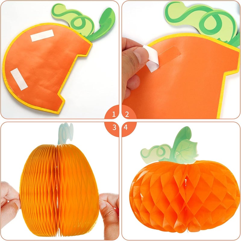Sucrain 12 Pieces Tissue Paper Pumpkin 3D Honeycomb Pumpkins for Halloween Thanksgiving Party Favor Fall Festival Supplies （Orange, Red, Yellow） - Image 3