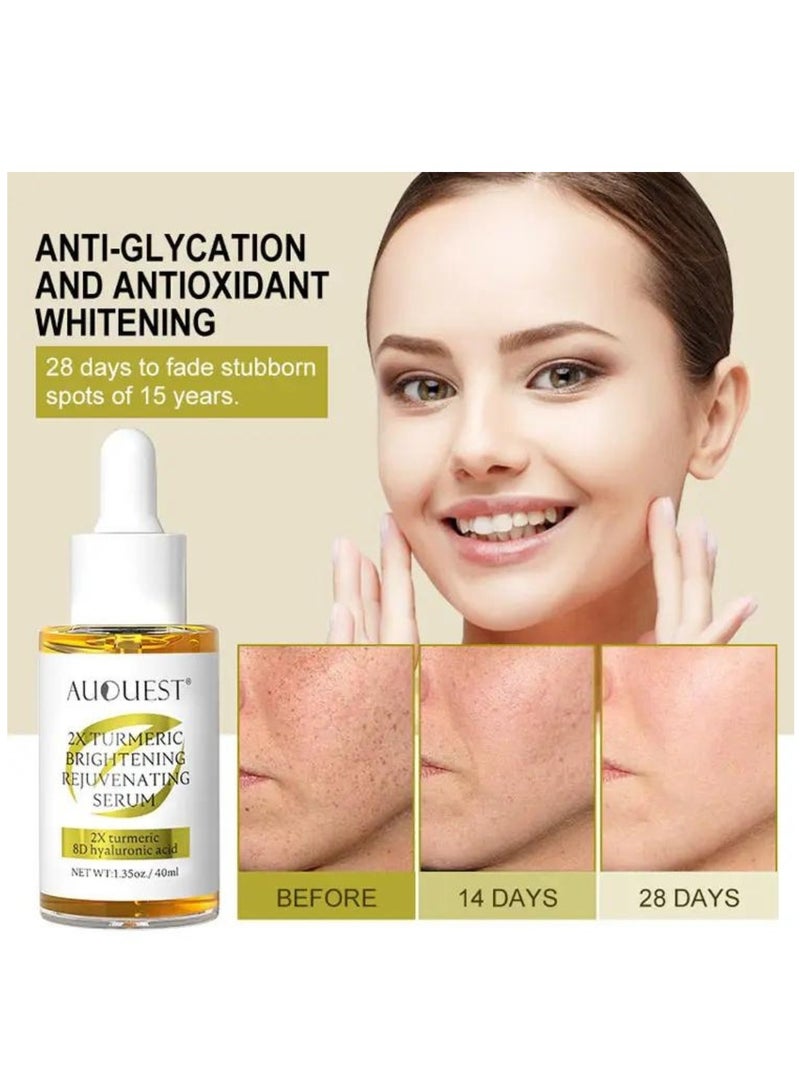 AuQuest مصل الكركم المفتح والمجدد للبشرة، مرطب ومفتح للبشرة، يزيل النمش، يجدد البشرة مع الكركم المضاعف وحمض الهيالورونيك 8D لتقليل البقع الداكنة 40 مل - Image 3