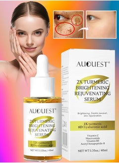 AuQuest Turmeric Brightening Rejuvenating Serum Hydrating Moisturizing Skin Brightening Freckle Removal Skin Rejuvenating with 2X Turmeric & 8D Hyaluronic Acid Reduce Dark Spots 40ml  - Image 1
