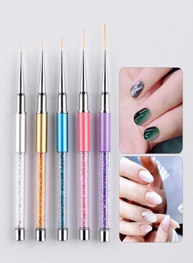 فيوني بيل مجموعة فيوني بيل المكونة من 5 فرش لتحديد الأظافر، طلاء جل الأظافر، مجموعة أقلام فرشاة تصميم فن الأظافر بمقابض مرصعة بأحجار الراين، أقلام رسم وتلوين الأظافر بمقاسات 7، 9، 11، 15، 18 ملم - Image 2