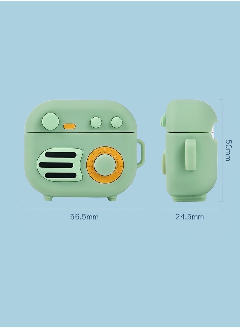 Generic - Compatible with AirPods 3 Protection, Retro Radio Design Silicone Cartoon 3D Shell Microphone Cover for AirPods Case 3rd Generation (Retro Green) - Image 1