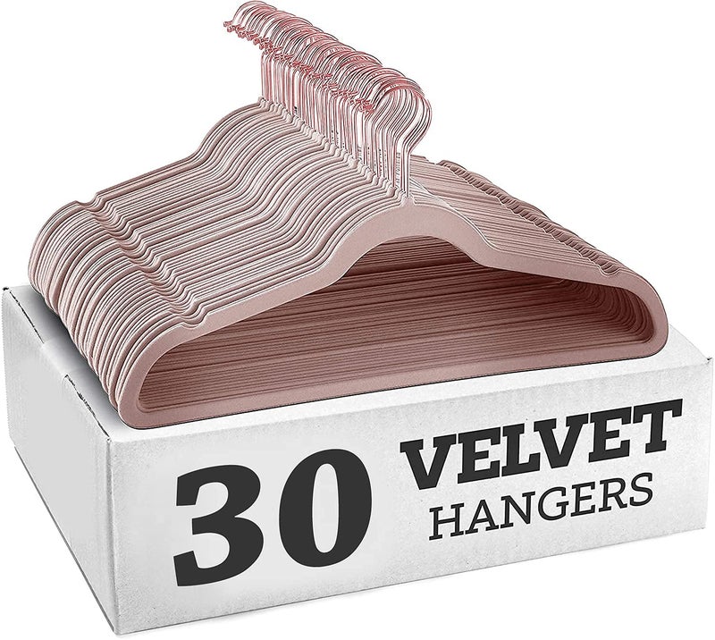 ZEPOLI - Velvet Hangers Non-Slip Velvet Hangers Premium Suit Hangers Ultra Thin Space Saving 360 Degree Swivel Hook Clothes Hangers Velvet for Suits,Coats,Jackets (30 Pack, Pink) - Image 1