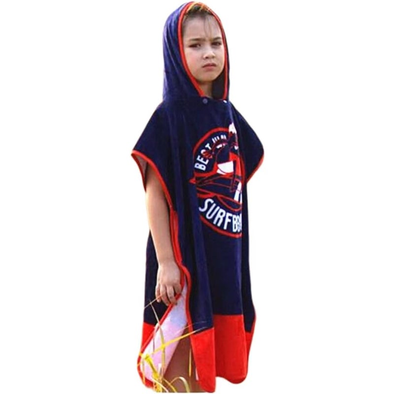 BANGSAUR Kids Beach Pool Bath Hooded Poncho Towel 100 Cotton Surf Changing Towels Wrap Baby Toddler Girl Boys 312 Years Blue Red912YearsHeight4959125150cm