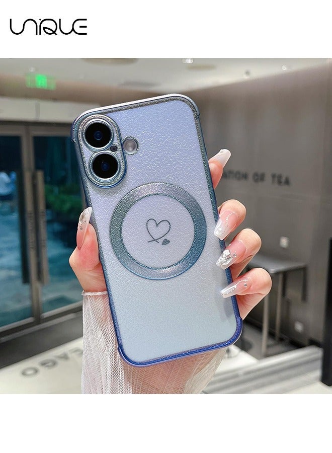 يونيك جراب مغناطيسي لجراب ايفون 16 6.1 انش ، حقيبة قزحية الألوان فاخرة لطيفة مع نمط قلوب الحب ، حماية عدسة الكاميرا حافة الطلاء حالة الهاتف للصدمات للنساء الفتيات ، أزرق - Image 5